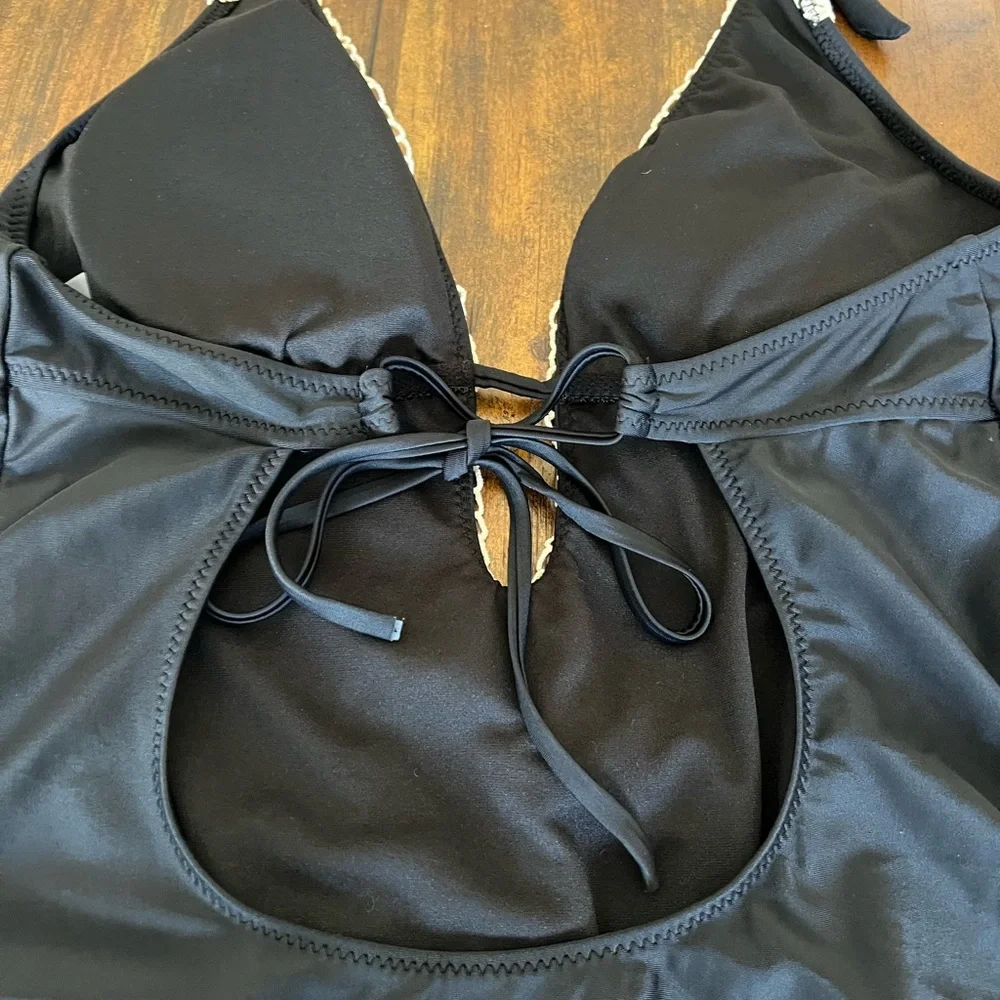 Kona Sol Black Halter Swimsuit with‎ Lace Detail